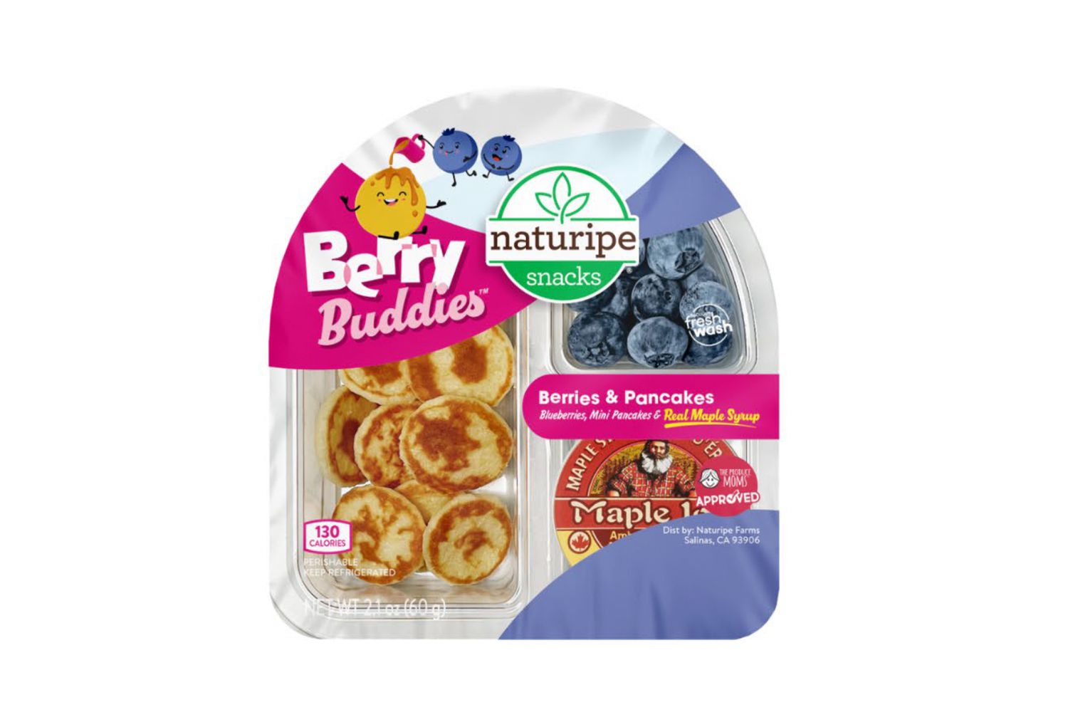 Package of Natureripe Berry Buddies mini pancakes on a white background