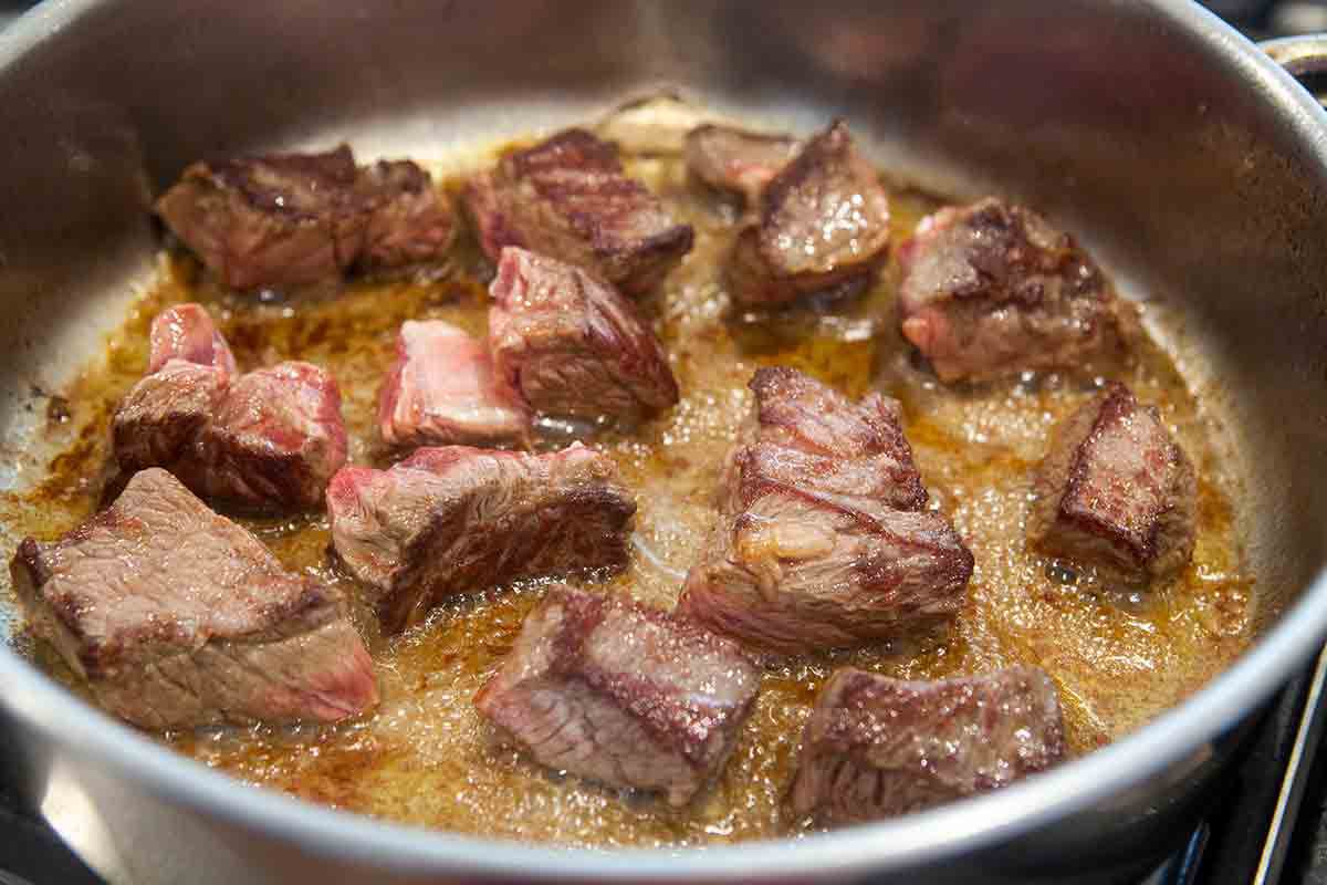 brown the beef for beef bourguignon