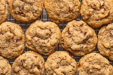 Old-fashioned hermit cookies on a cooling rack