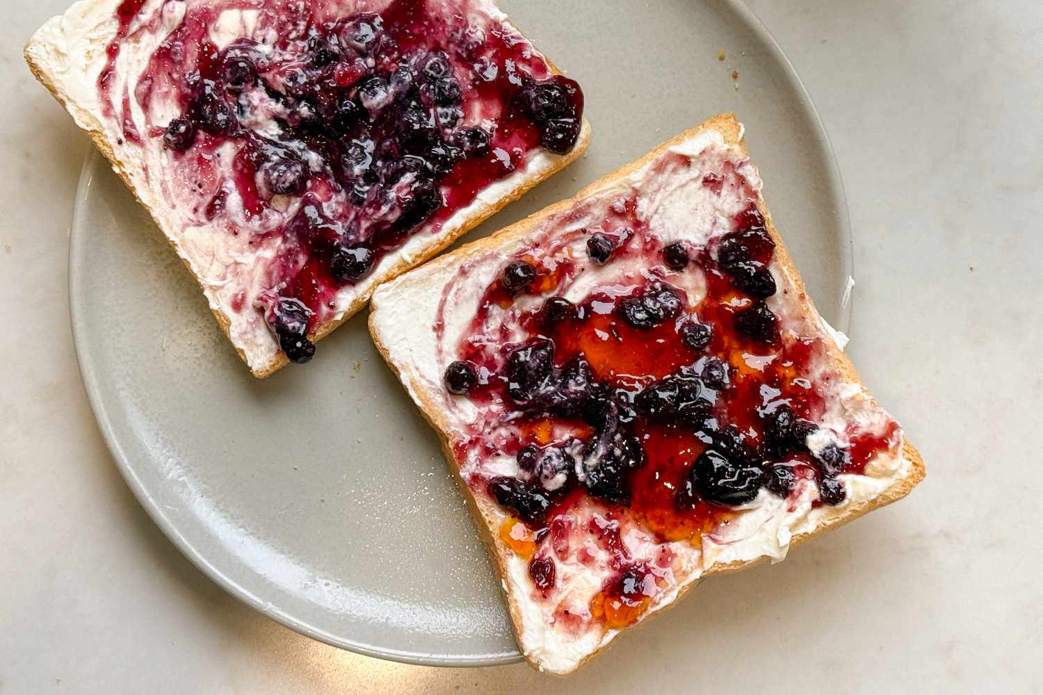 Overhead shot of Korean breakfast toast on a plate