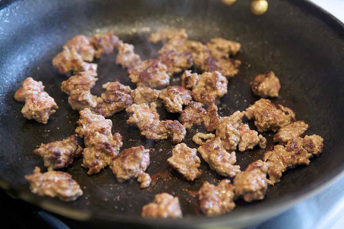 brown the ground beef for hamburger stroganoff