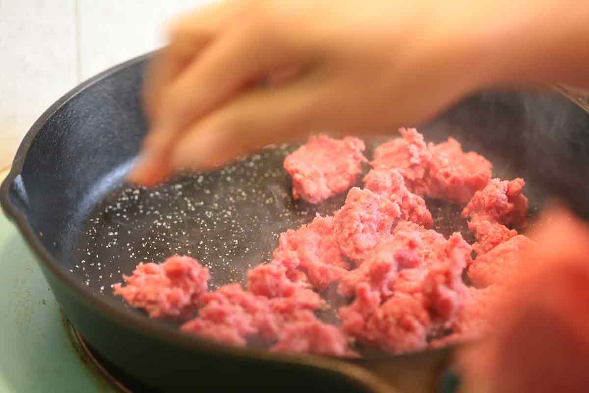 sear ground meat for penne pasta recipe