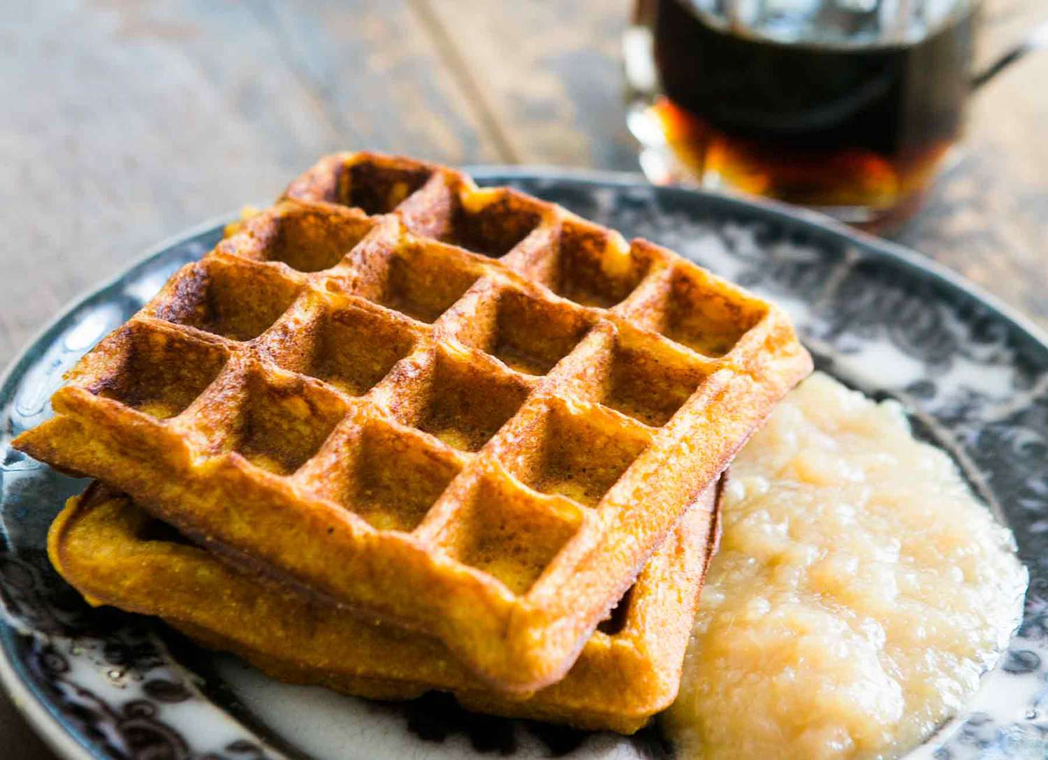 pumpkin waffles with apple sauce