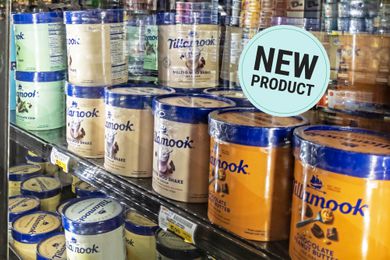 New Tillamook ice cream products displayed in a freezer section