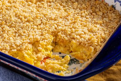 Southern squash casserole in a casserole dish (a serving size already served) 