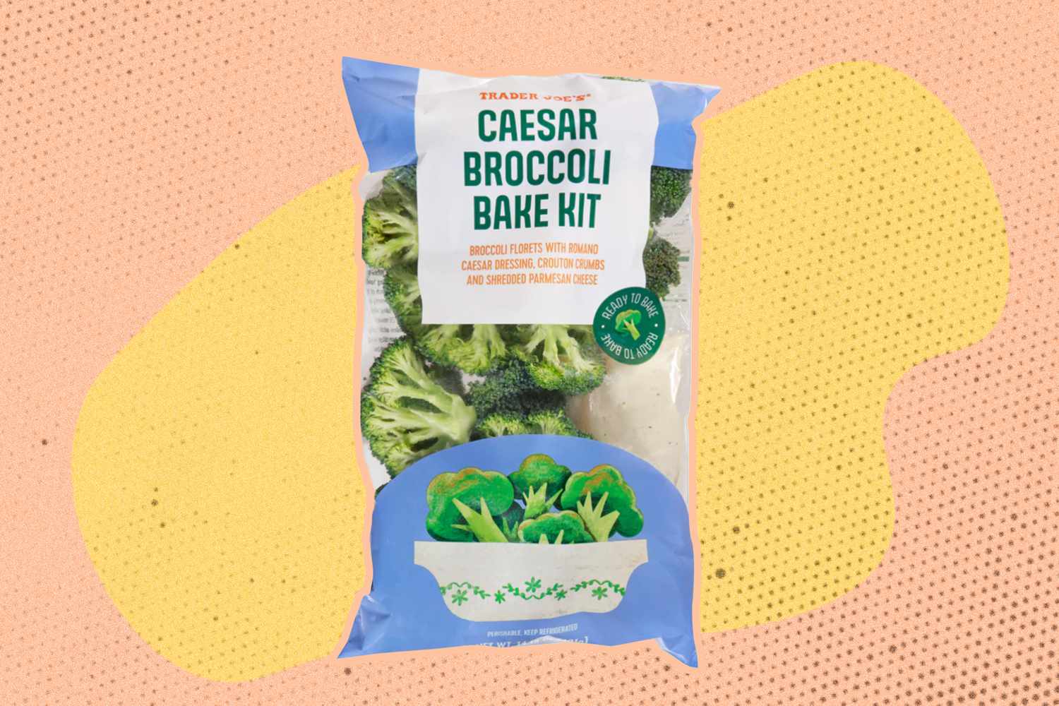 A bag of Trader Joe's Caesar broccoli bake kit