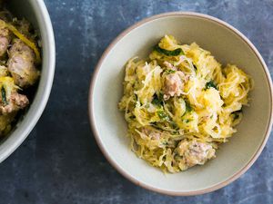 Roasted Spaghetti Squash with Sausage and Kale recipe
