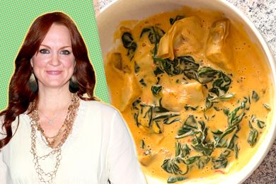 Ree Drummond next to a bowl of her 4-Ingredient Artichoke Dip