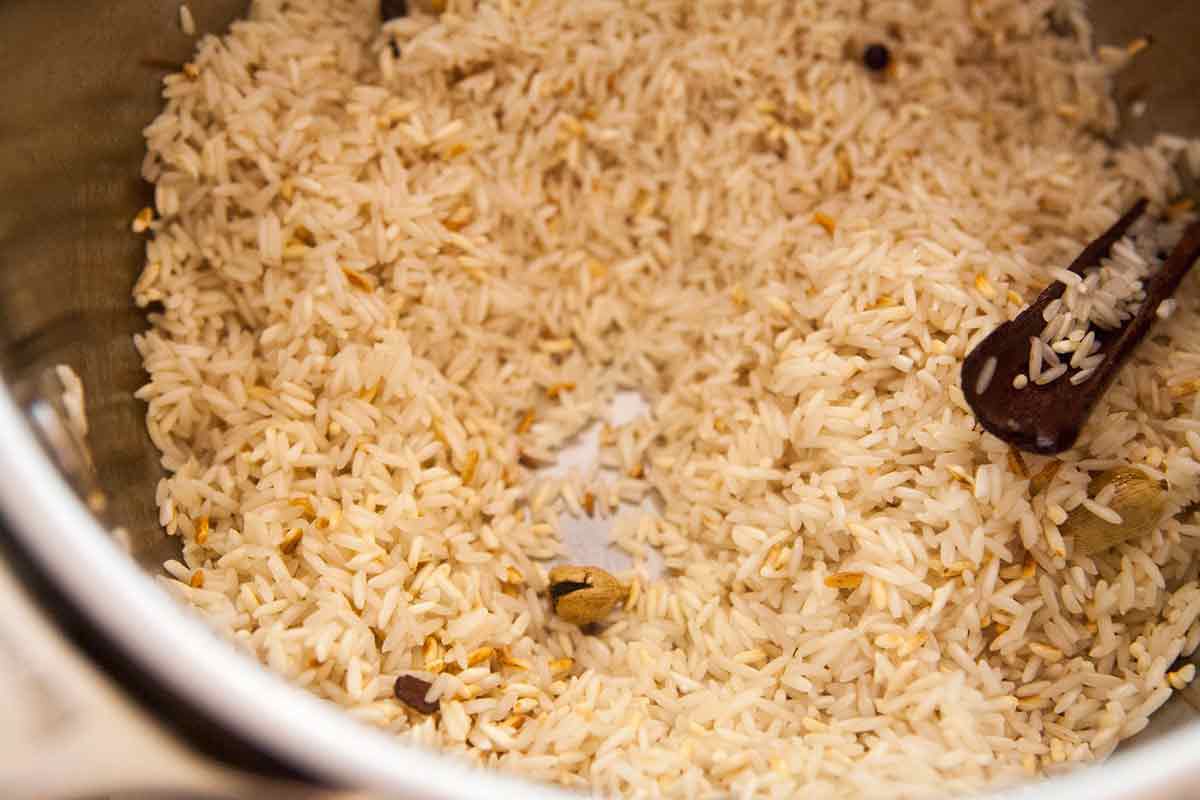 brown rice mixed with saffron rice spices