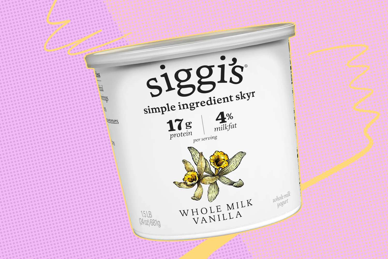 Container of Siggi's Vanilla Yogurt with label details