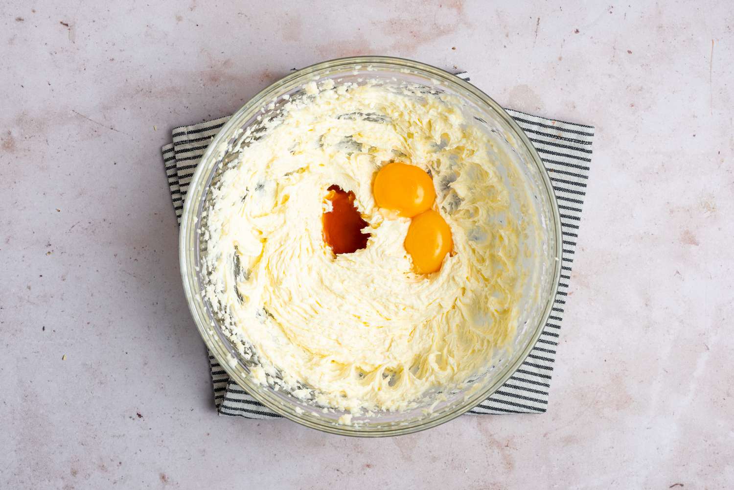 Thumbprint cookie ingredients in a mixing bowl