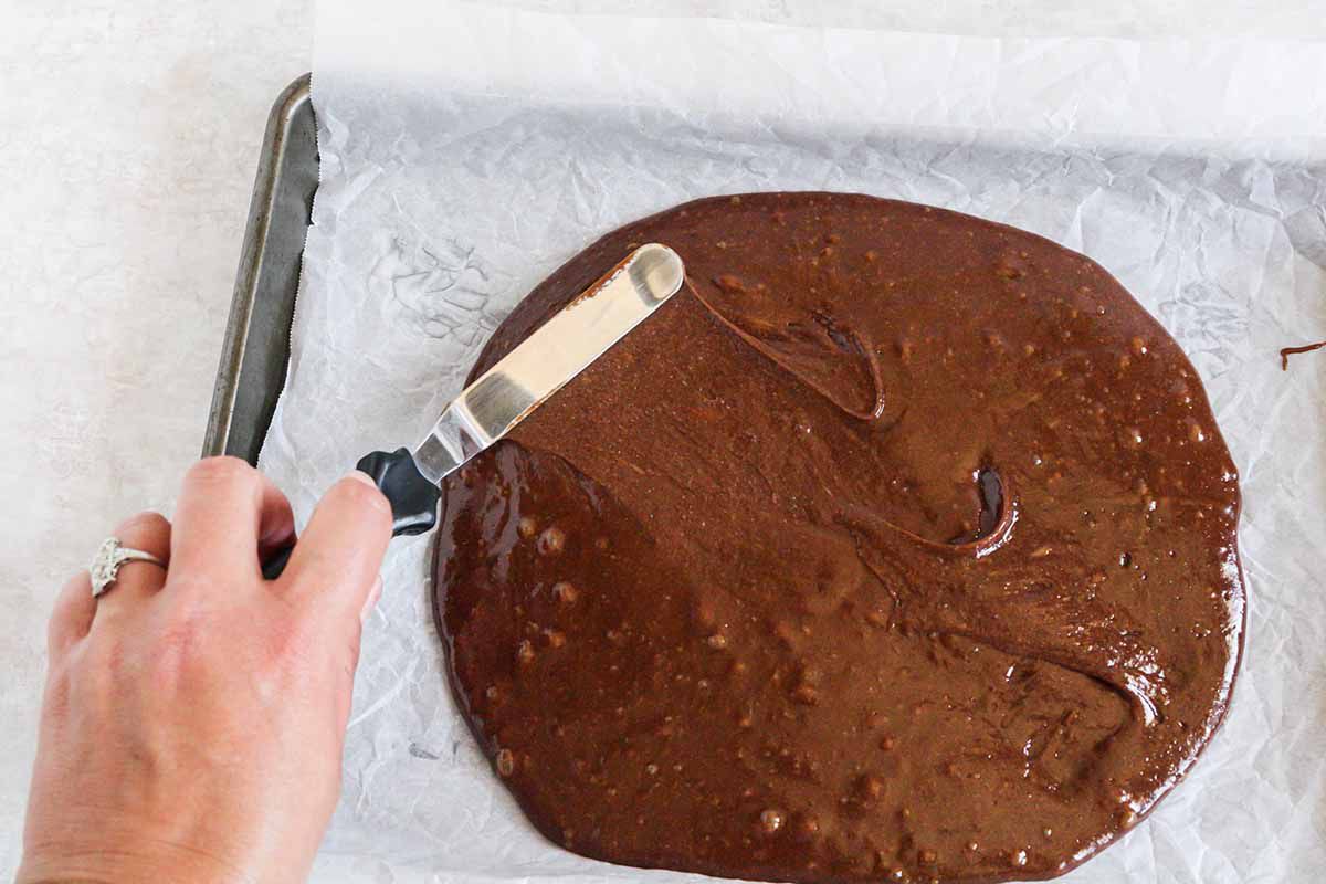 Chocolate and Vanilla Ice Cream Sandwich - brownie batter in a pan
