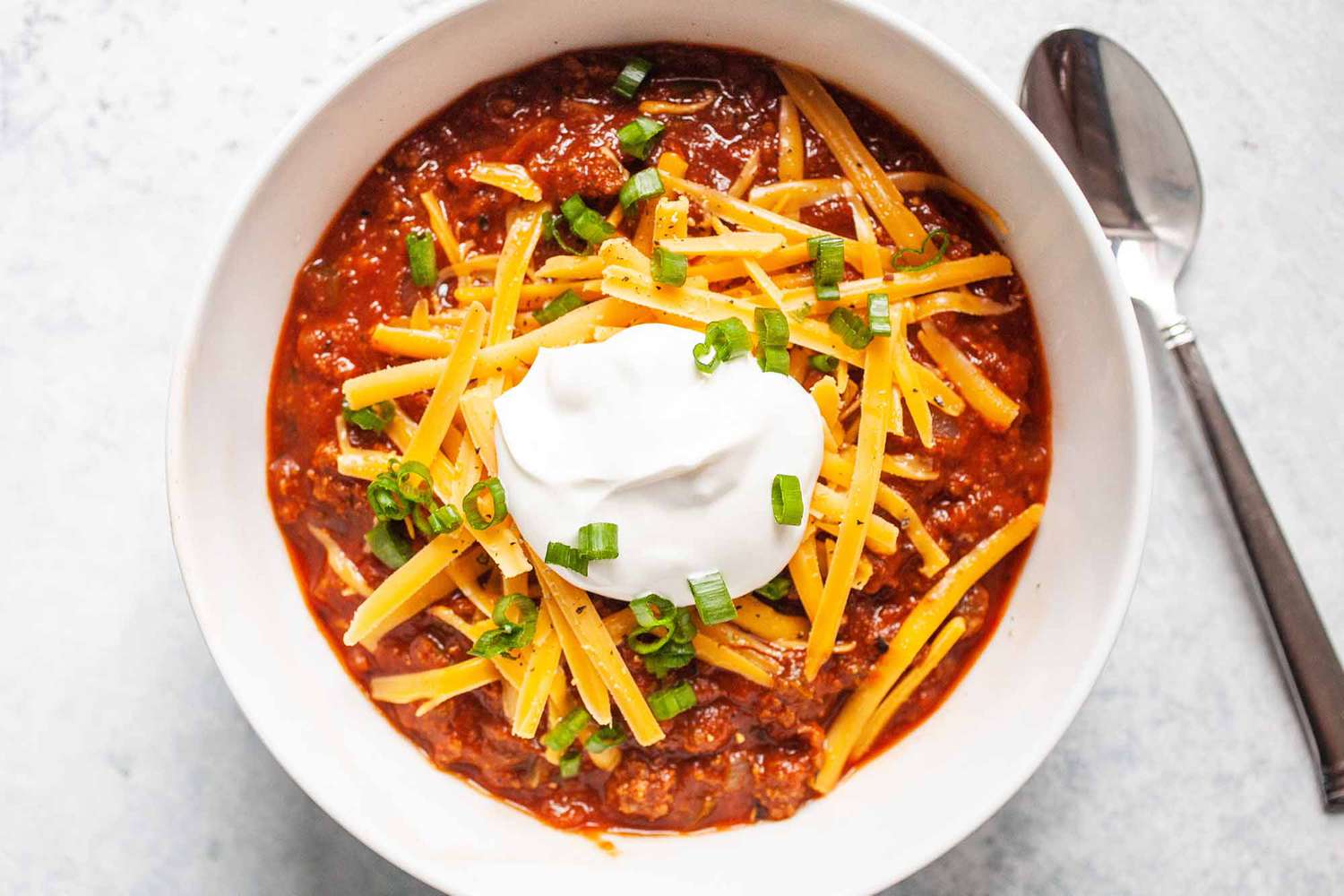 Easy Chili without the beans serve the chili