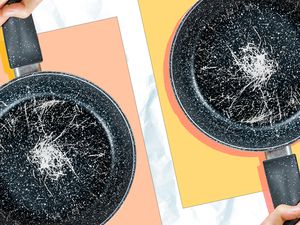 two scratched nonstick pans