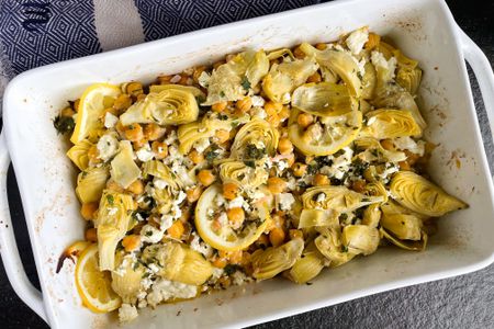 roasted chickpeas, artichokes, and feta