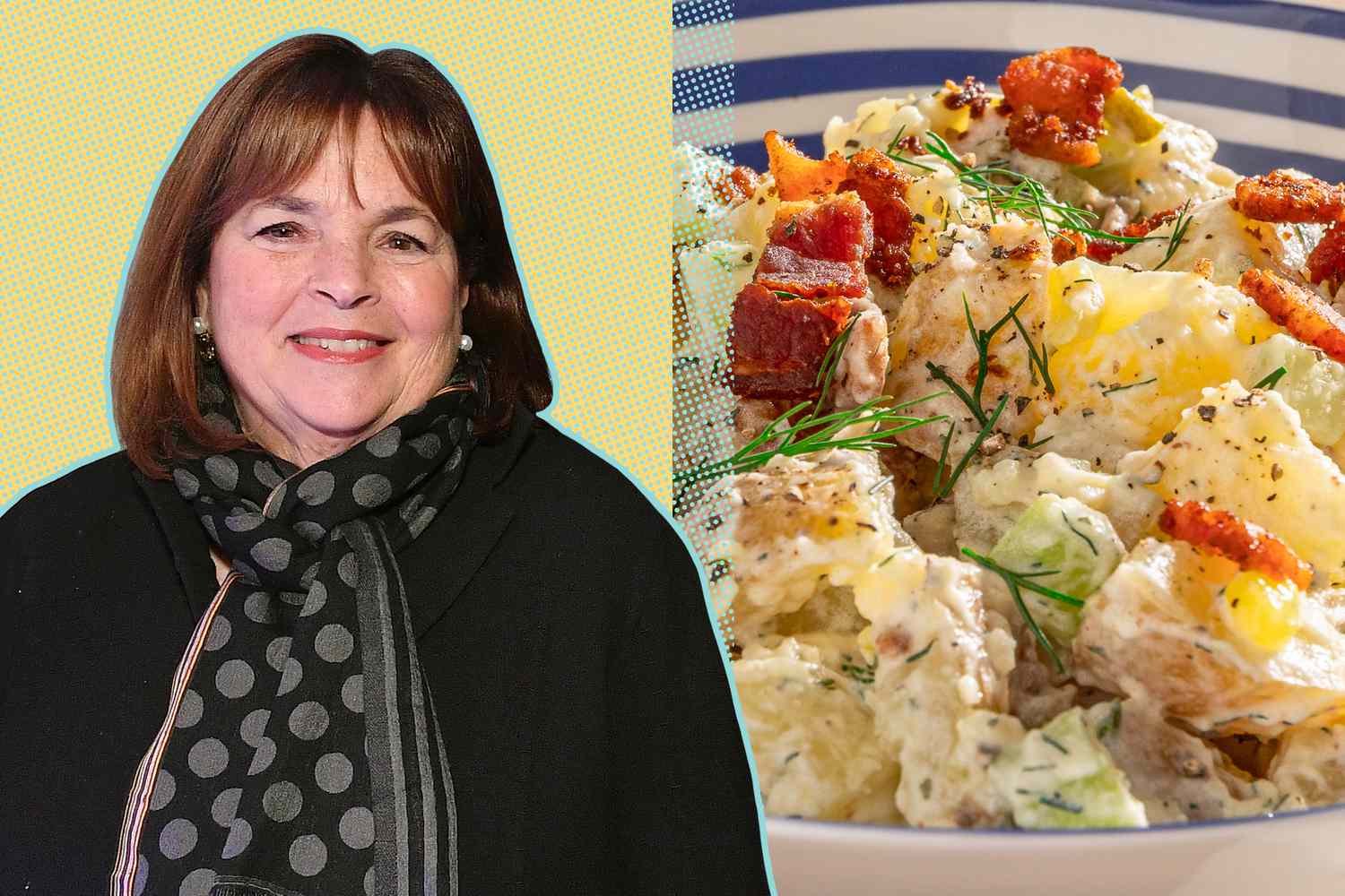 Ina Garten next to a bowl of potato salad