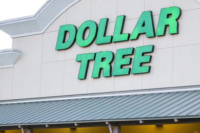 The exterior sign reading Dollar Tree on the facade of a store