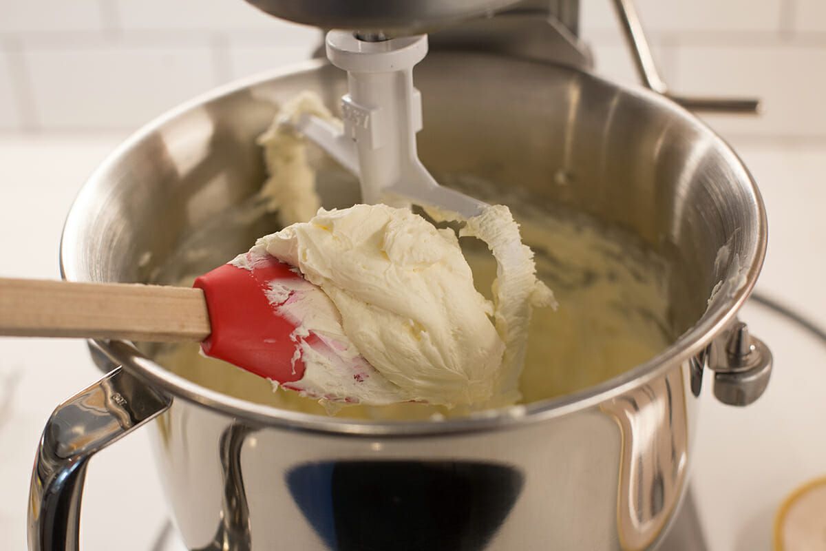 Cheesecake Recipe with Lemon - making cheesecake batter in stand mixer
