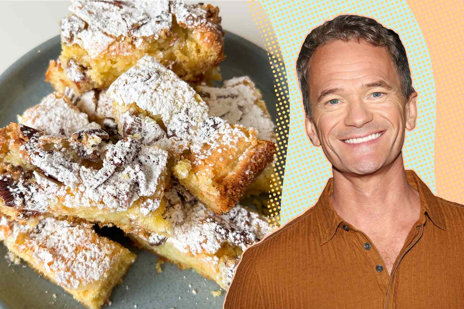 Neil Patrick Harris alongside a plate of ooey gooey bars