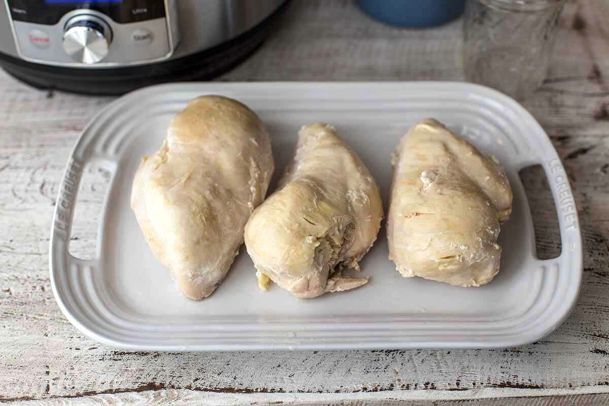 Cool the instant pot chicken breasts, then shred, slices, or cube as needed