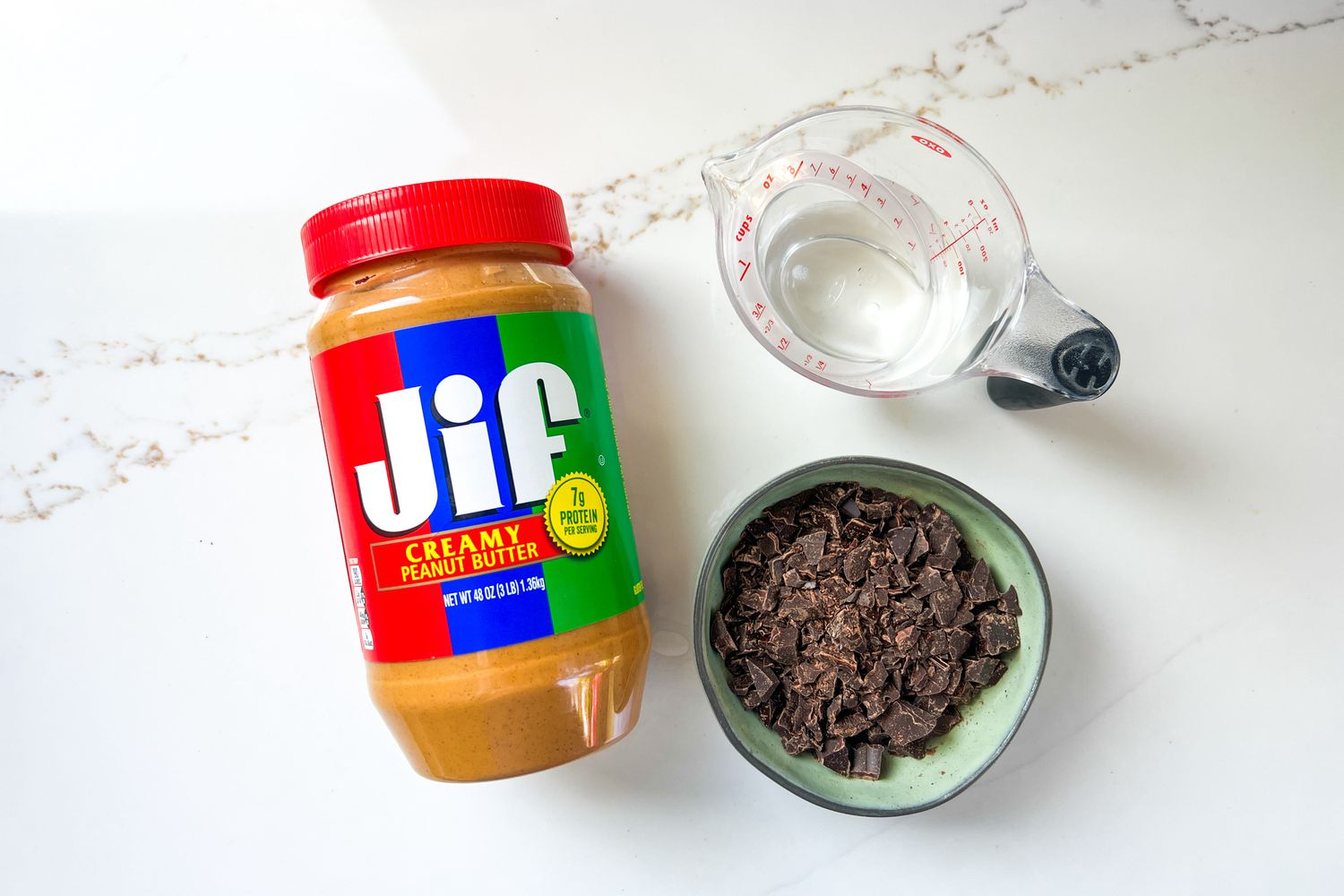 Peanut butter, chocolate, and water