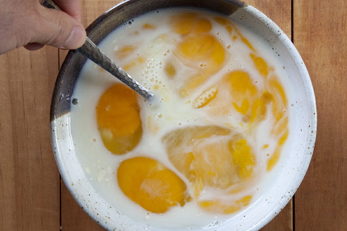 Breakfast Taco Recipe with Chorizo and Eggs scramble the eggs with milk