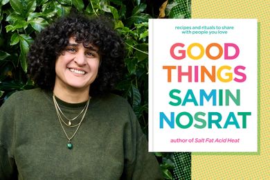 Samin Nosrat next to her cookbook Good Things