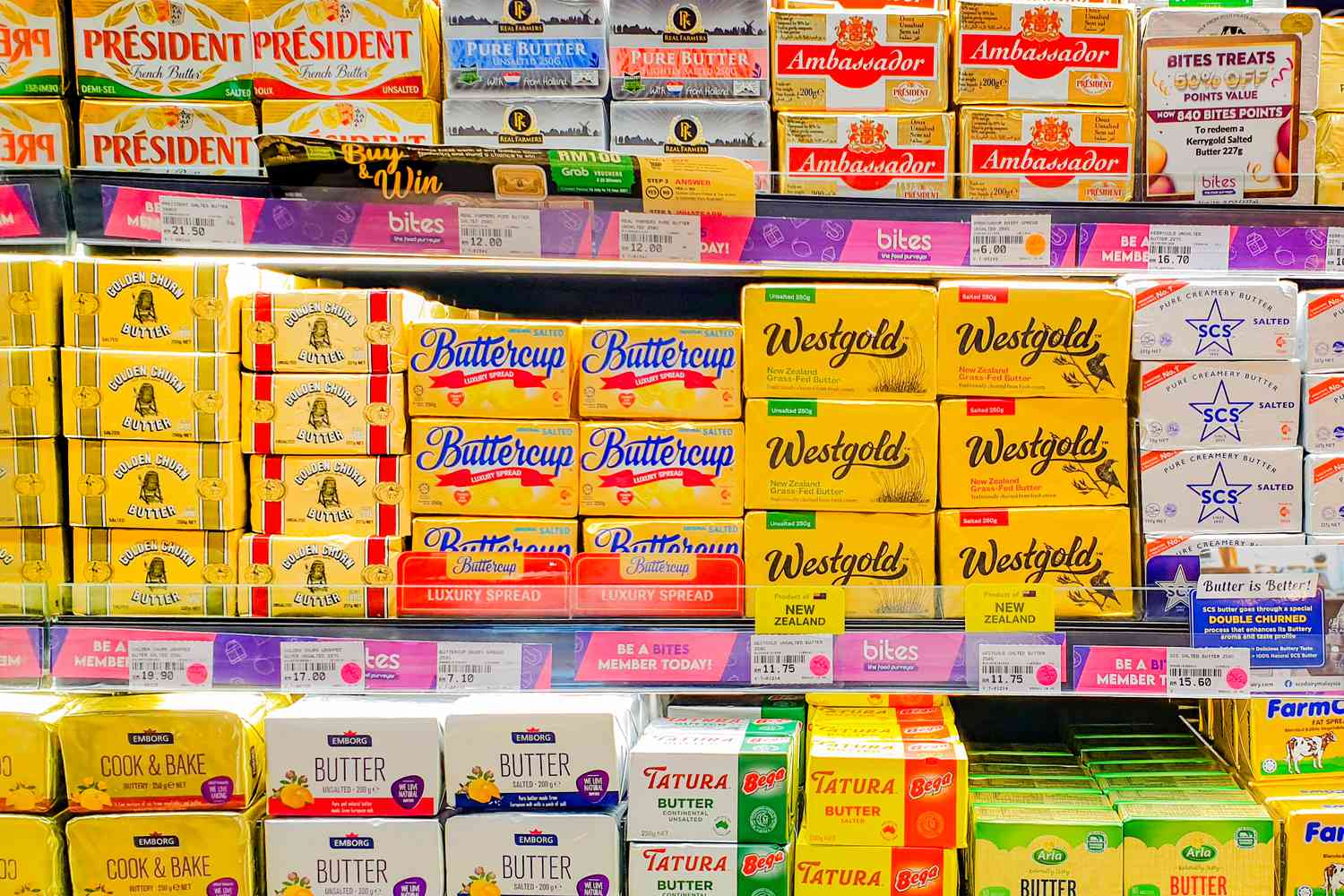 Different butter packages on a store shelf