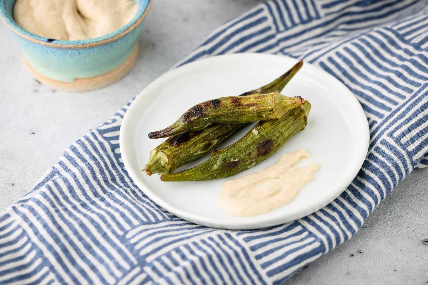 Plate of Grilled Okra with Sauce
