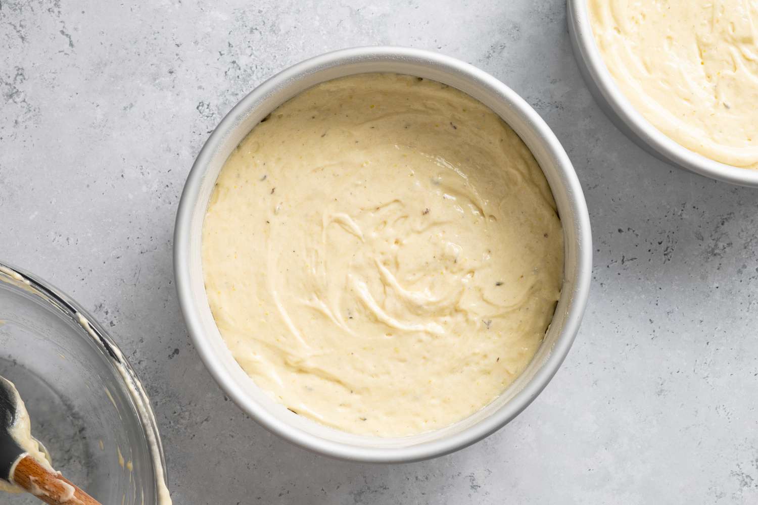 Lemon and Lavender Cake Batter in Cake Tin