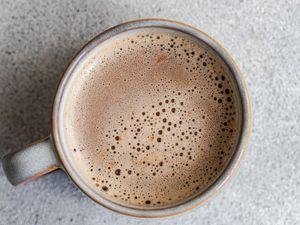 A cup of chai hot cocoa viewed from above