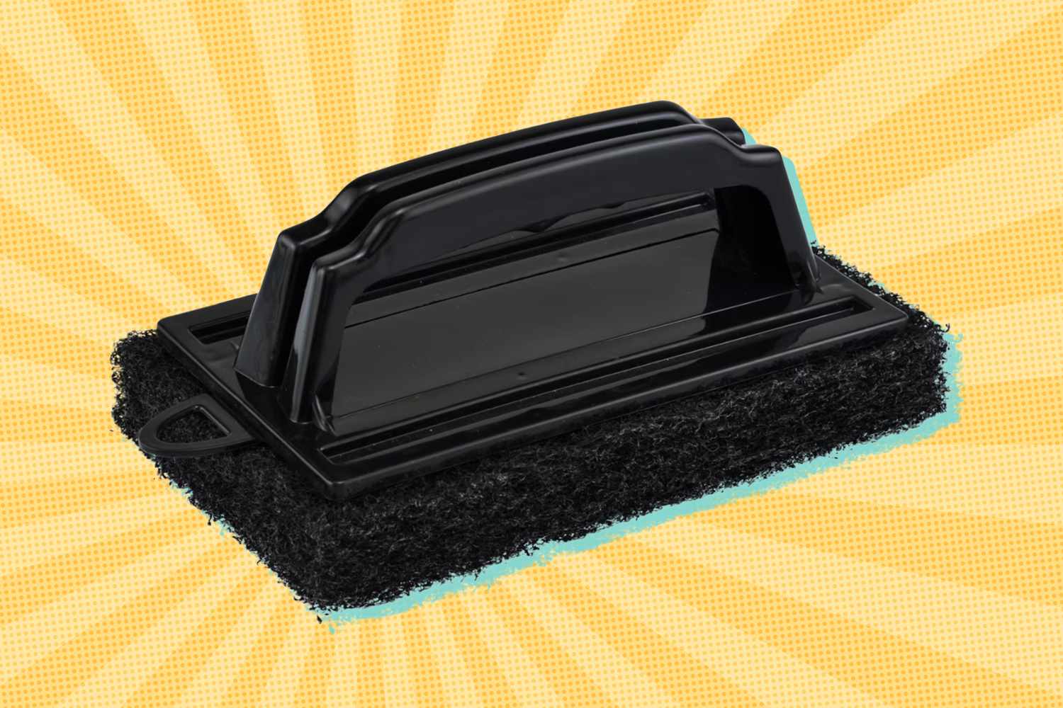 A grill scrubber with a handle on a textured background