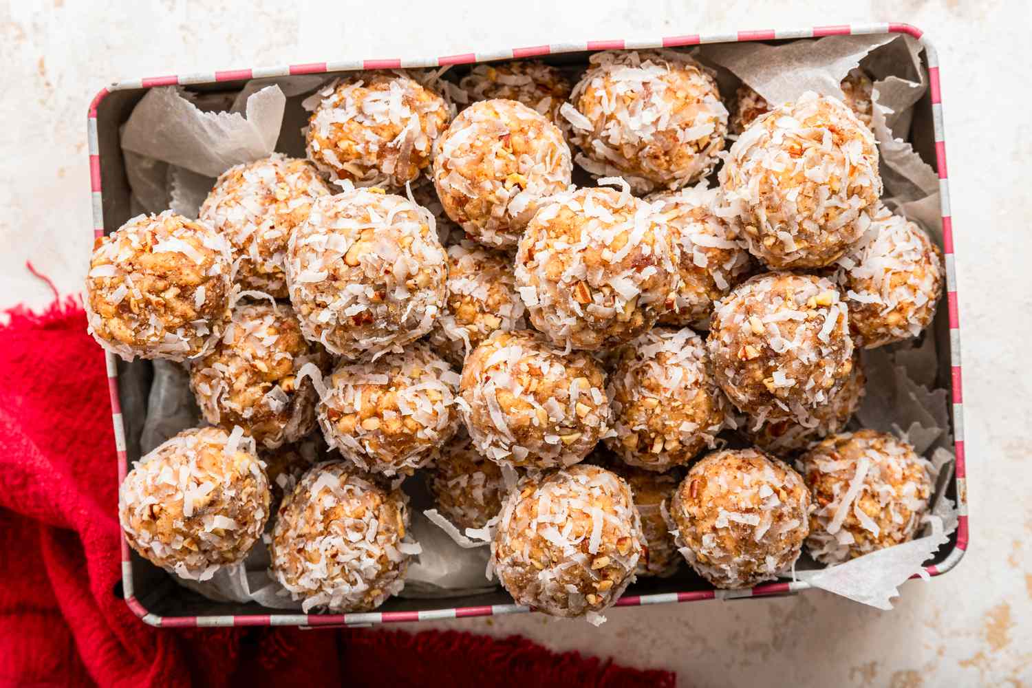 Date skillet cookies in a parchment paper lined box