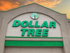 The entrance to a Dollar Tree store with the logo and sign visible