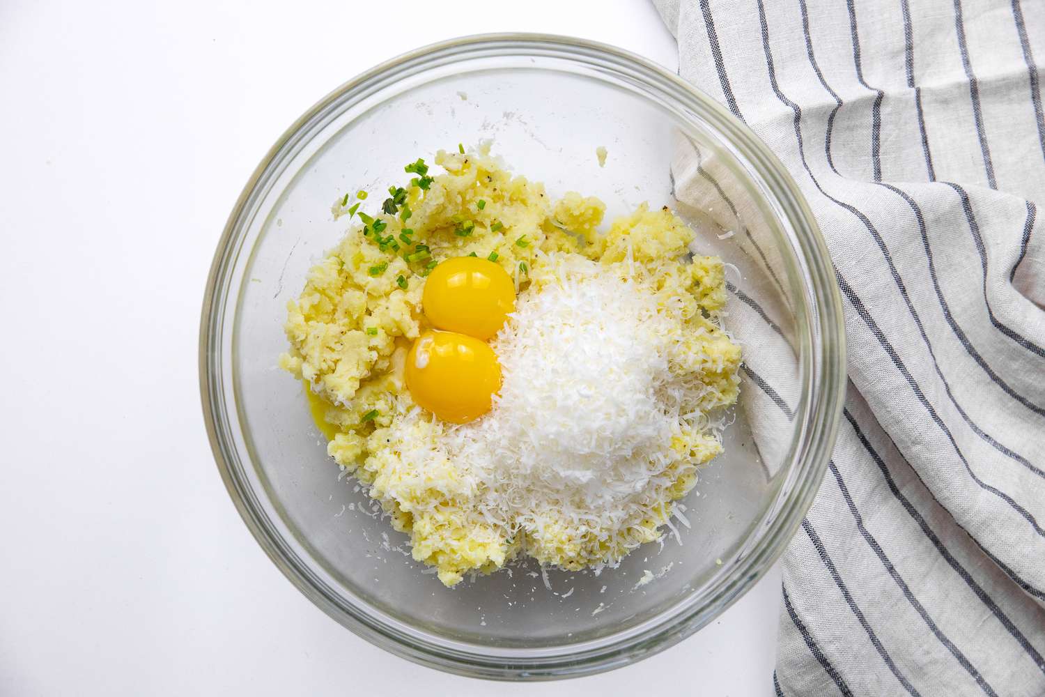 Potatoes Mixed with Seasoning, Egg Whites, and Parmesan Cheese for Yukon Gold Potato Croquettes