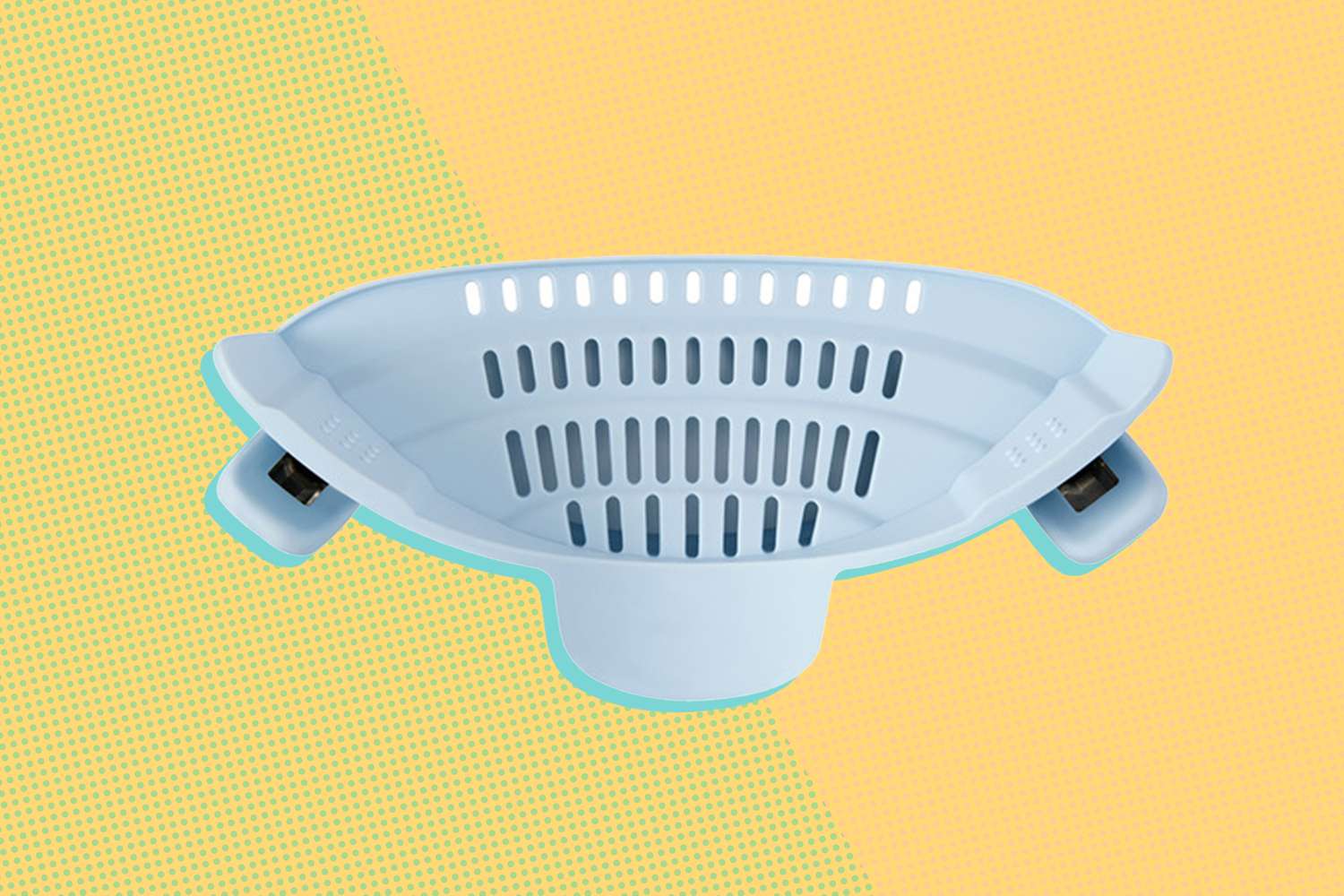 Crofton clip-on strainer against a yellow gradient background