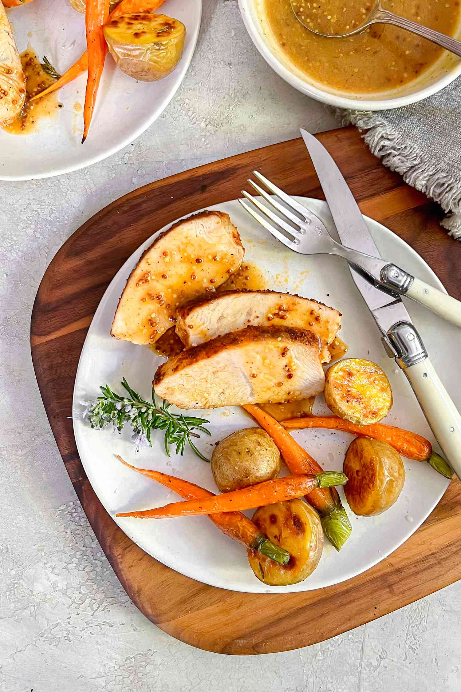 Turkey Tenderloin on a Plate with Potatoes and Carrots