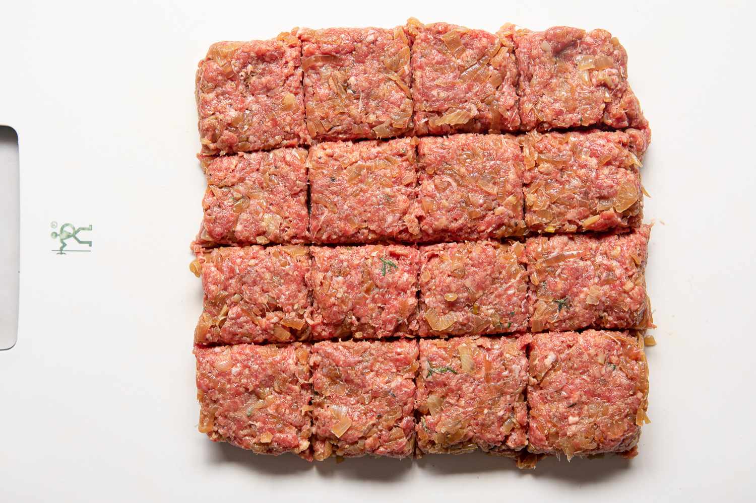 Meatball Mixture Divided Again to Get 16 Pieces for French Onion Meatballs 