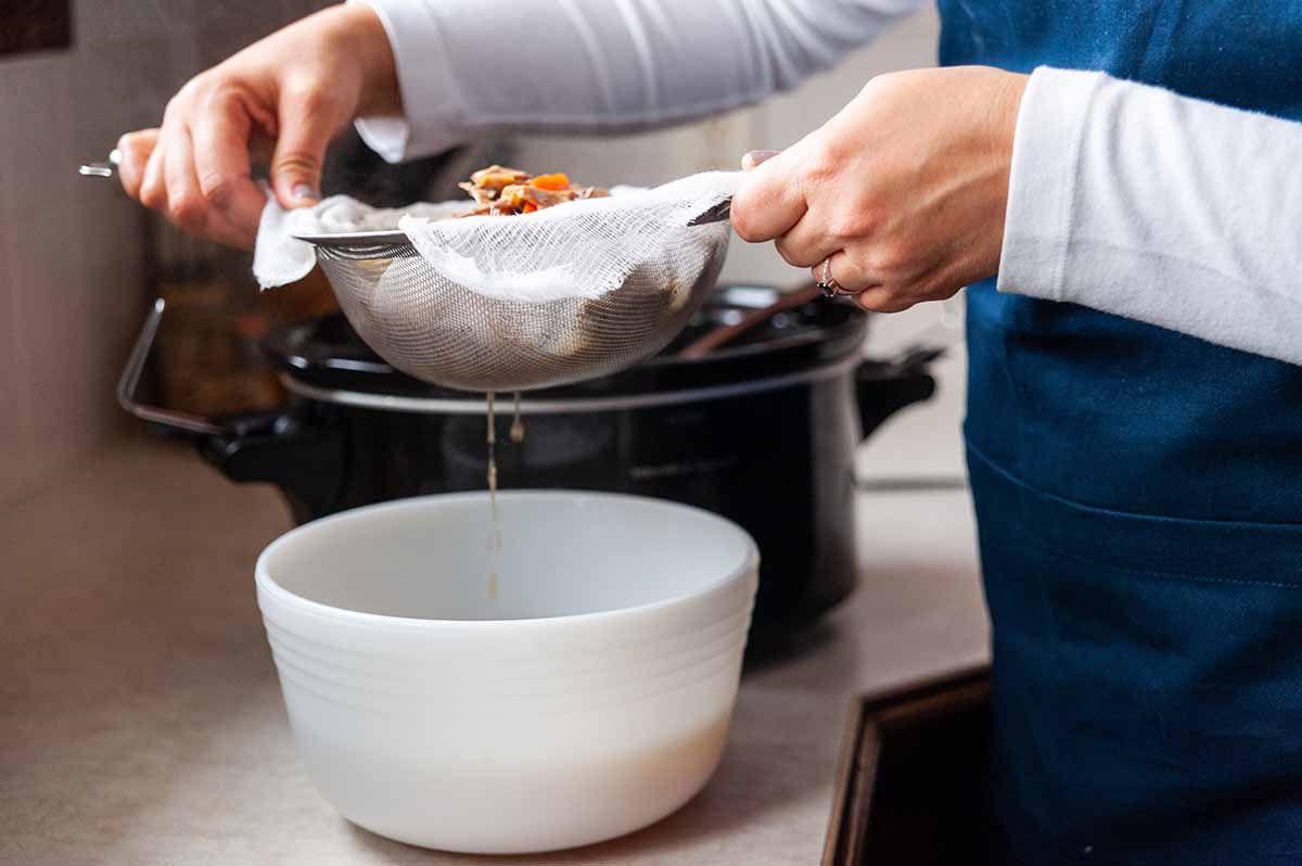 Homemade Chicken Broth remove the solids