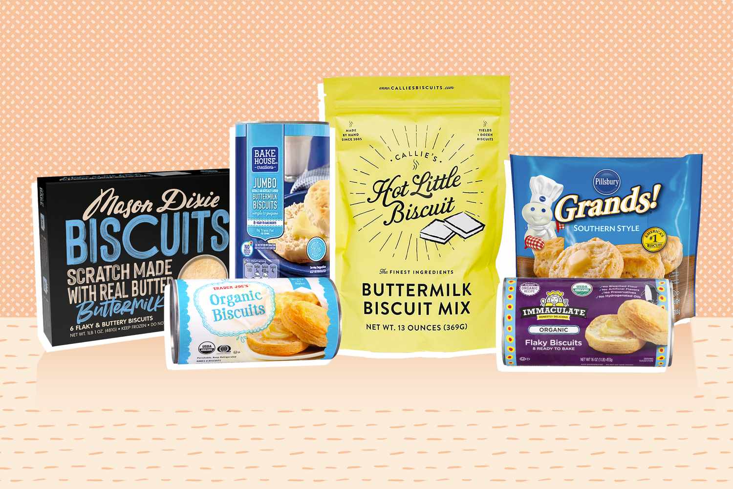 Six brands of store-bought biscuits