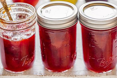 Peach, Pear, and Plum Jam in Canning Jars