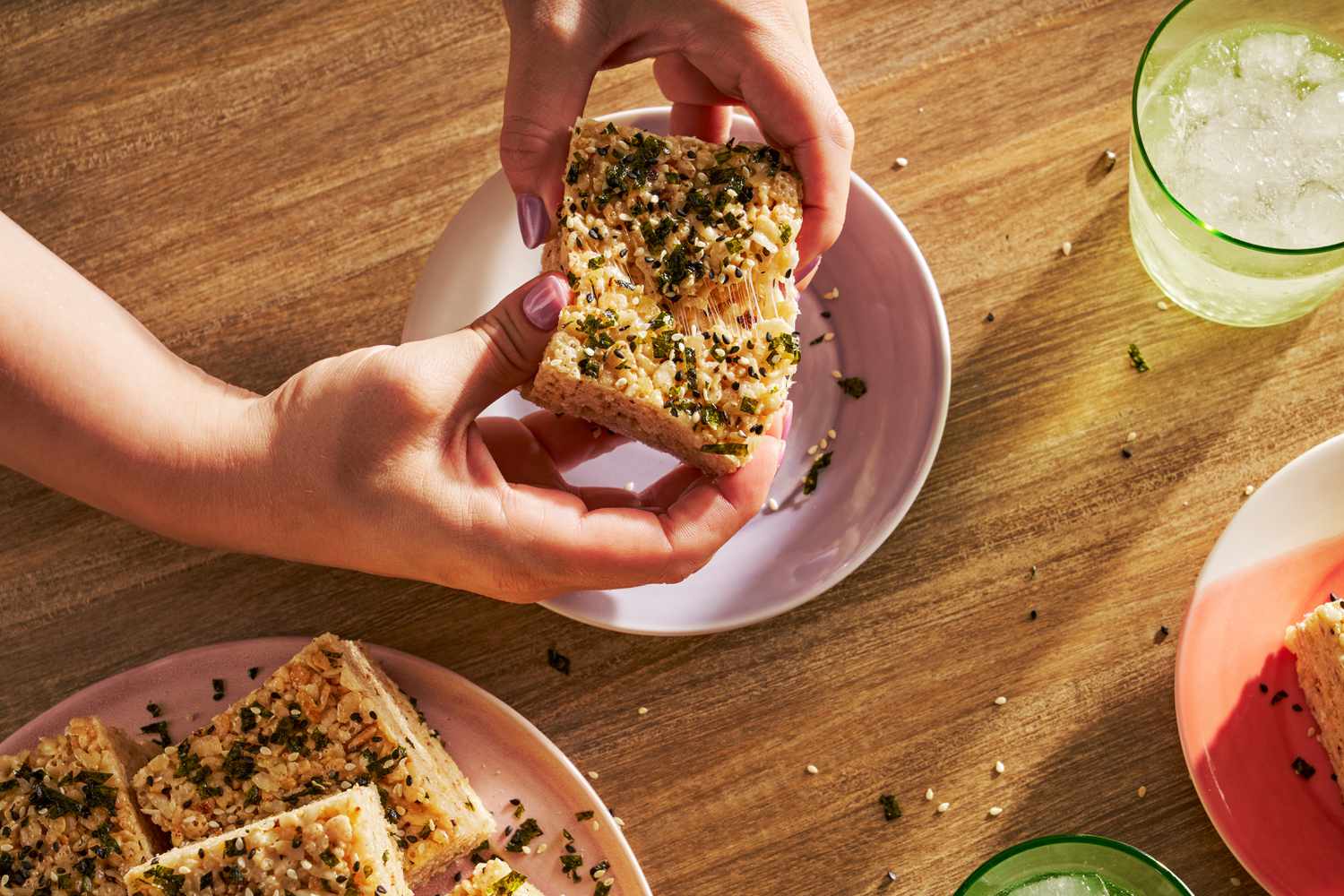 Pull apart a toasted pinipig marshmallow treat