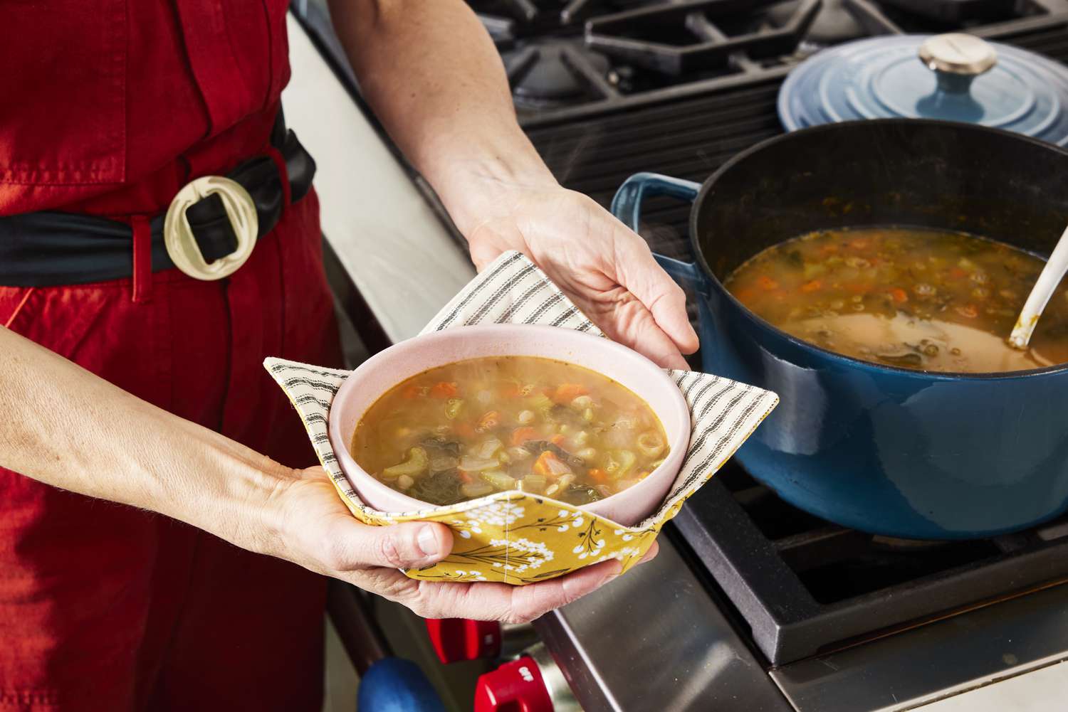 bowl of soup in bowl cozy