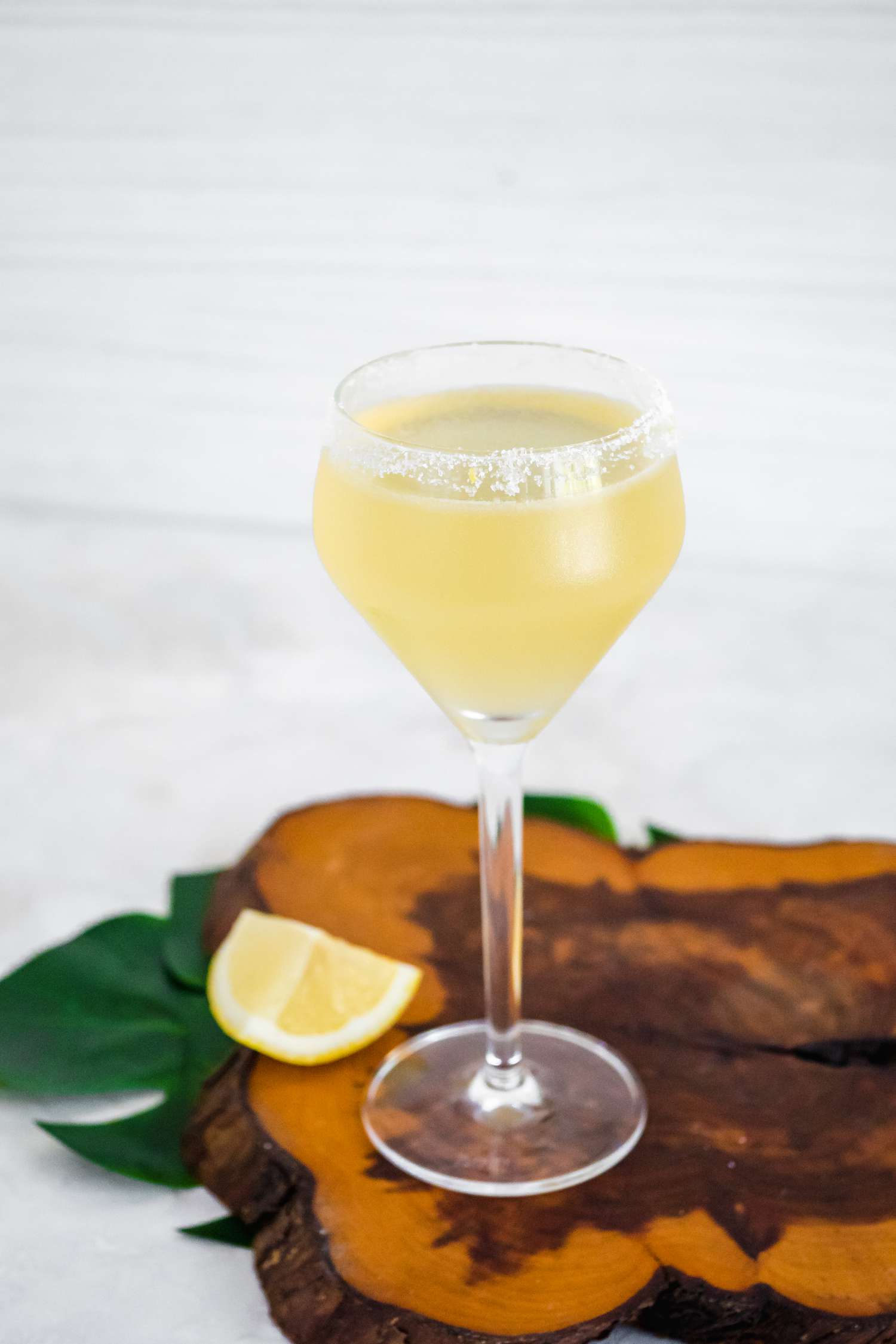 Lemon Drop Martini on a Wooden Tray