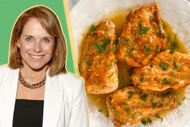 Katie Couric cut out next to a photo of her lemon chicken