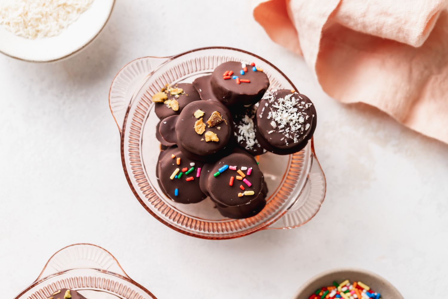 Frozen Chocolate Covered Bananas Piled on a Plate