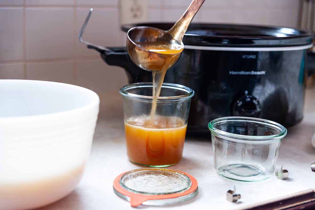 Crockpot Chicken Stock transfer stock to storage containers