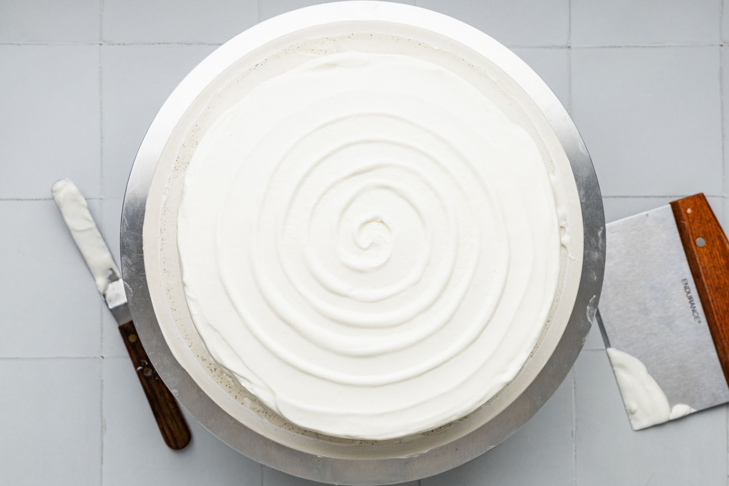 Swirled Design Added to Top of Cake Using an Offset Spatula for Ice Cream Cake Recipe 