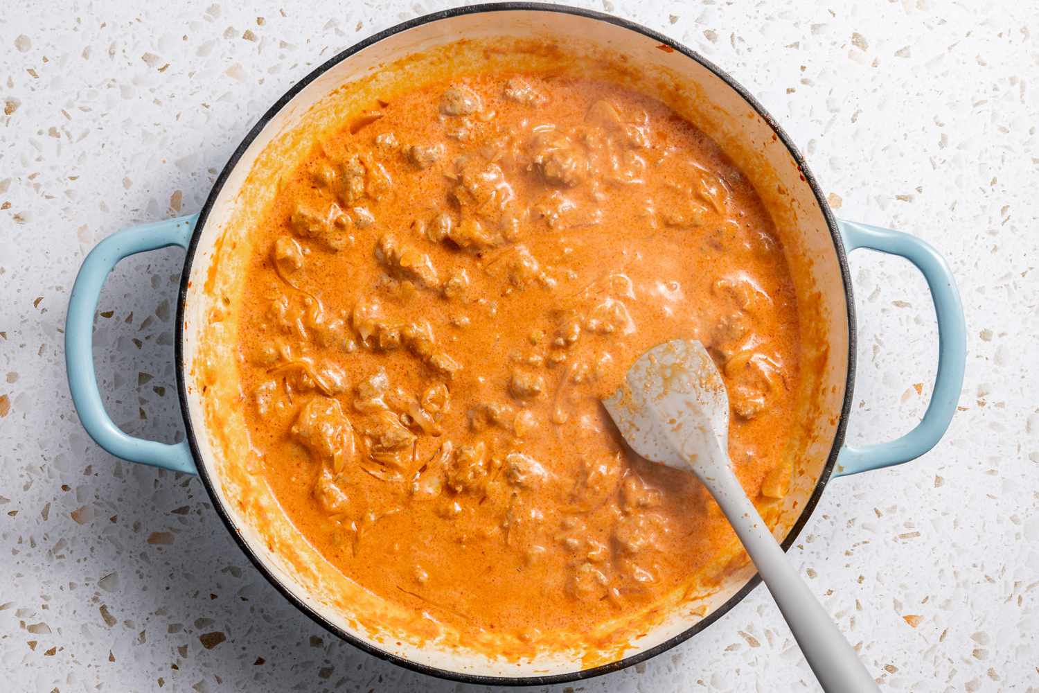 Heavy Cream Mixed Into Pan With Ragu