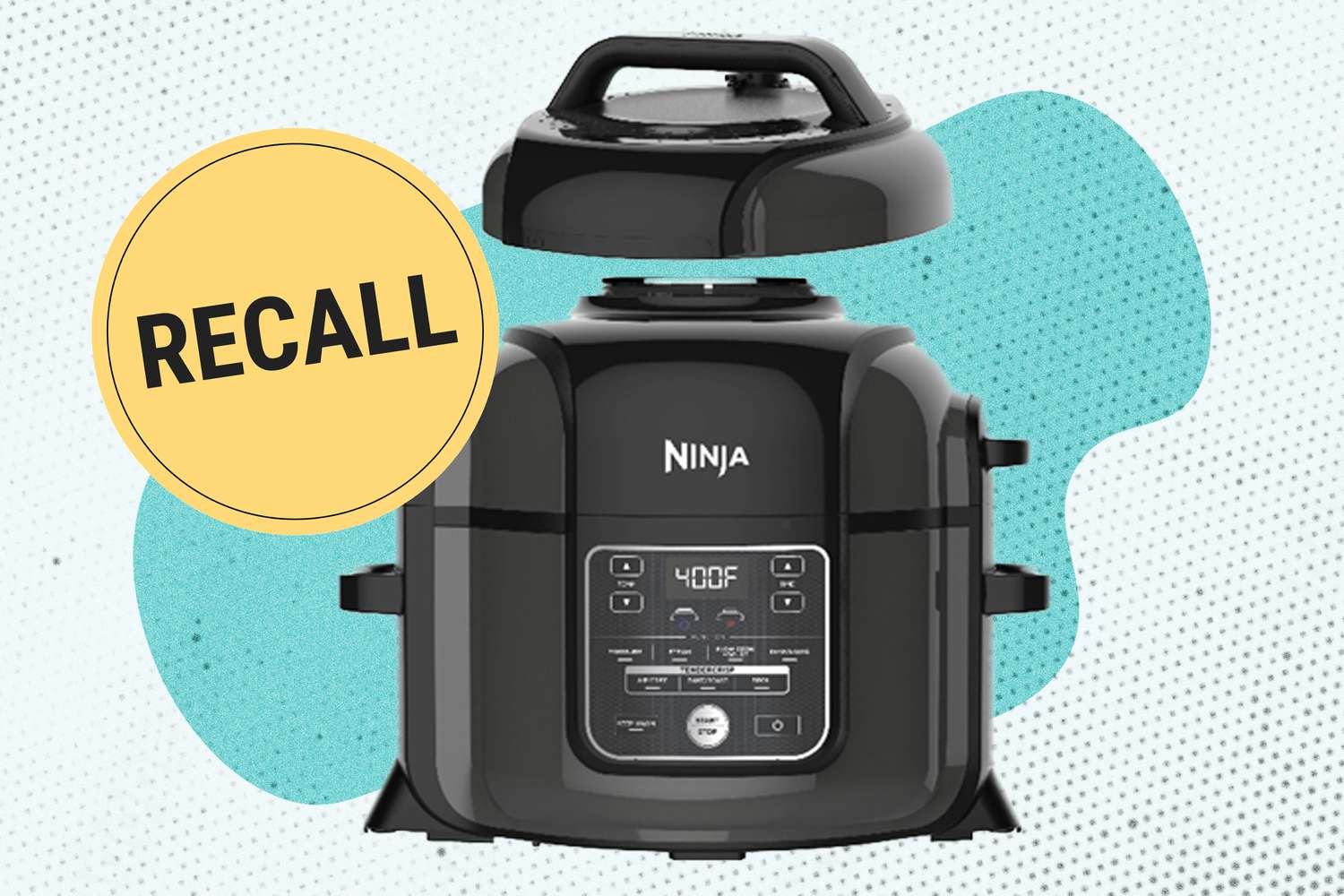 Shark Ninja Pressure Cooker with a recall sticker on it